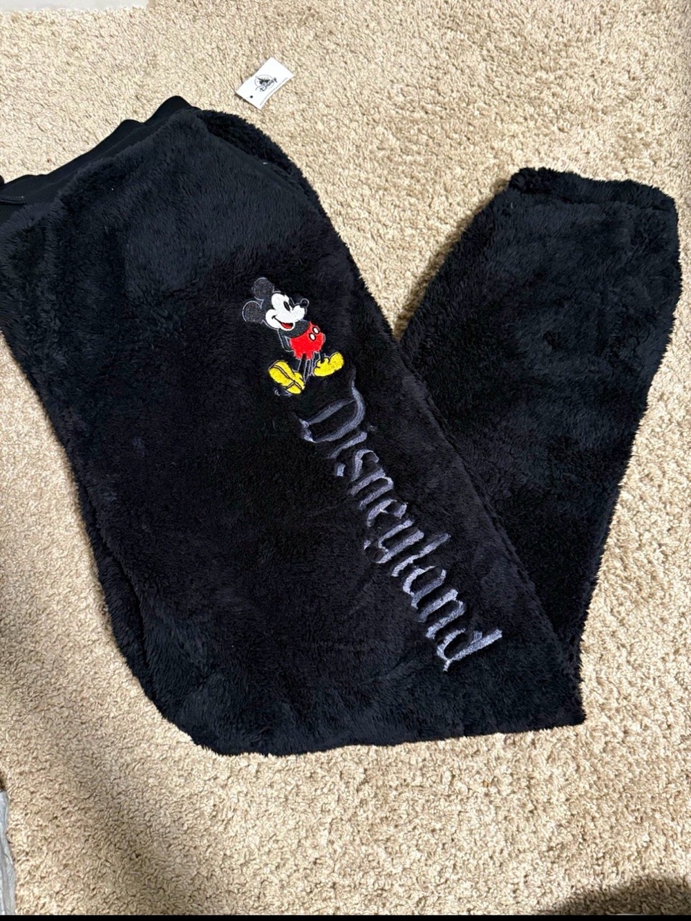 Disney Black Fleece Lounge Pants with Mickey Embroidery